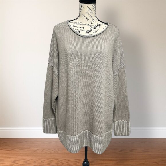 Lafayette 148 Jute Dove Cotton Silk Sweater Boxy Knit Academia Minimalist Sz L - Picture 1 of 13